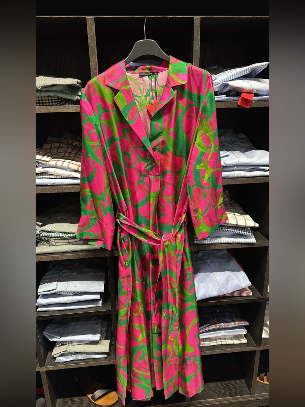 Carolina Herrera Vibrant Pink & Green Bold Print Shirt Dress